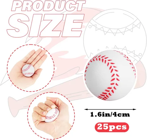 Vista 2 de Hooqict Pelota de béisbol para el estrés, paquete de 25 mini pelotas de béisbol pequeñas de espuma deportiva, juguete para aliviar el estrés