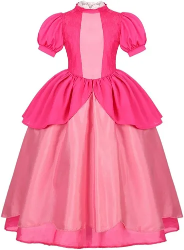 Vista 3 de Disfraz de princesa melocotón para niñas, disfraces de Halloween, súper hermanos, cosplay, cumpleaños, con accesorios de corona