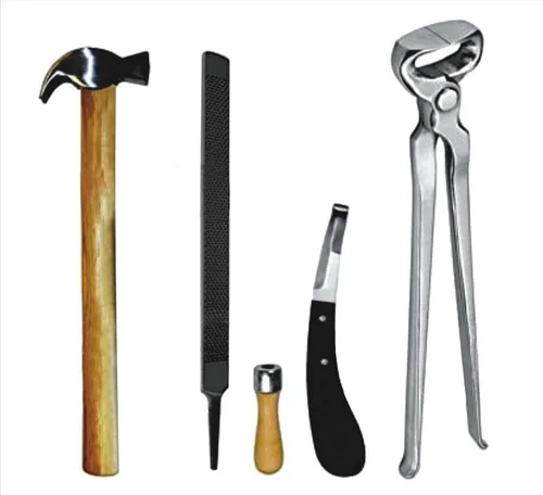 Vista 2 de Equinez Tools Kit de 4 pezuñas de caballo herrador con pinzas de casco de 12 pulgadas y escobilla y cuchillo y martillo de madera