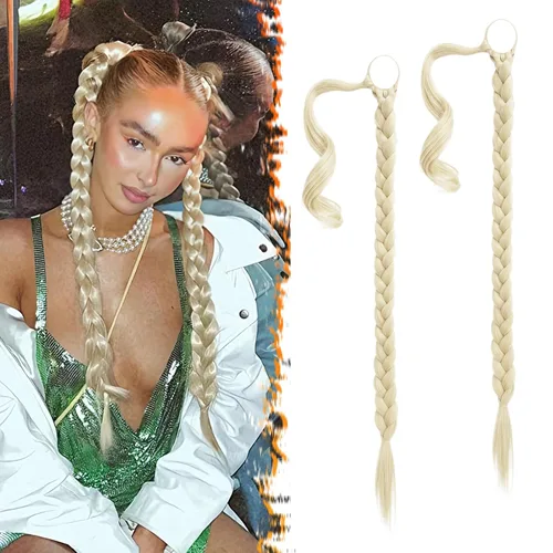 Vista 32 de Barsdar Extensión de 26 Pulgadas de Cola de Caballo Trenzada Larga con Banda Elástica - Extensiones de Cabello en Cola de Caballo Recta y Elegante