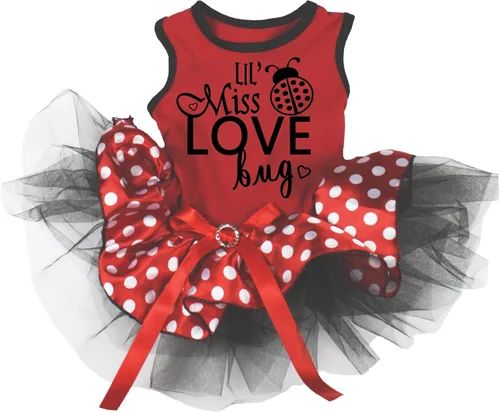 Vista 4 de Petitebella Lil' Miss Love Bug - Vestido para perro (rojo/negro, talla XS)