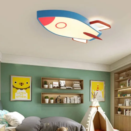 Vista 3 de Lámpara de techo moderna LED con control remoto, LED para niños, forma de cohete regulable LED de 28 W para, luz blanca