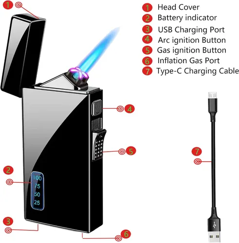 Vista 6 de Black Dragon - Encendedor de arco y butano 2 en 1, linterna de llama de chorro, recargable por USB, resistente al viento, recargable para barbacoas