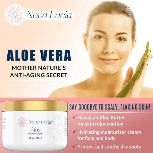 Vista 5 de Crema de aloe vera para la piel – Hidratante calmante para piel seca, picazón o sensible, alivio de quemaduras solares, crema hidratante facial