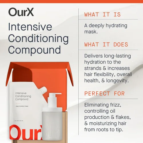 Vista 2 de OurX Mascarilla hidratante para el cabello – Compuesto acondicionador intensivo (10.8 fl oz) Humedad profunda y reparación para cabello rizado