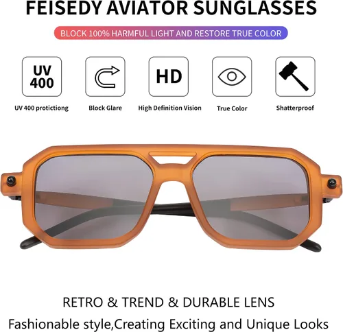 Vista 6 de FEISEDY Gafas de sol estilo aviador planas vintage de los años 70 para mujeres y hombres, montura clásica retro con estilo UV400 B2622