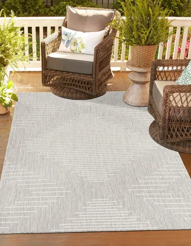Vista 26 de Unique Loom Outdoor Modern Collection - Alfombra rectangular de 2 x 3 pies 1 pulgada, color azul y marfil