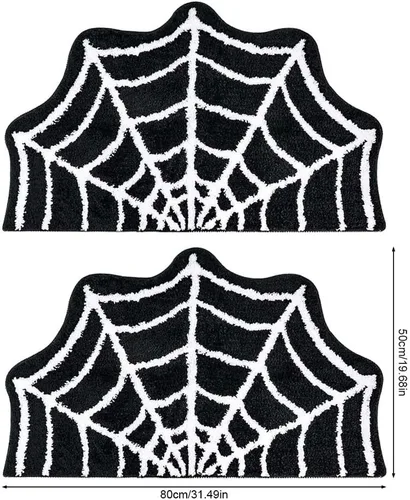 Vista 3 de Paquete de 2 tapetes de baño de tela de araña, 31 x 20 pulgadas, decoración de Halloween, alfombras de telaraña, tapetes antideslizantes