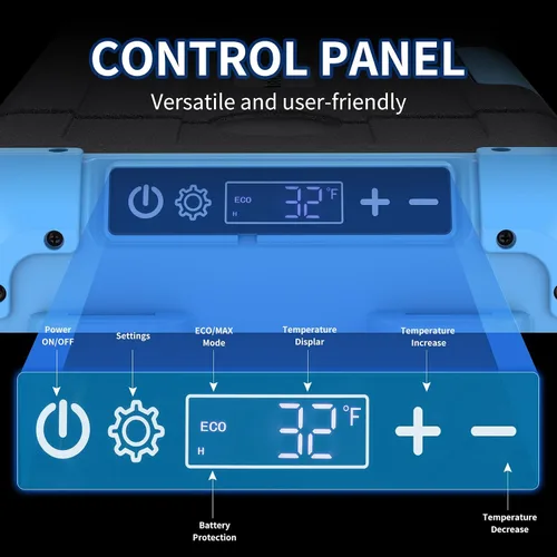 Vista 3 de Refrigerador portátil para auto de 20L, refrigerador con congelador de una zona de 21QT con evaporador de expansión por soplado, puerta reversible