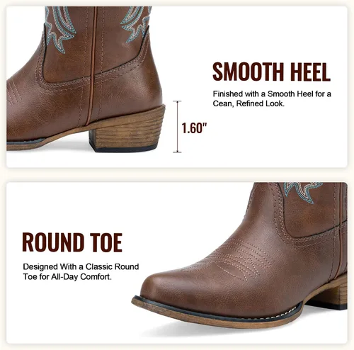 Vista 4 de Jeossy Botas vaqueras para mujer, vaquera occidental, a media pantorrilla, puntera redonda, bordadas, con cremallera