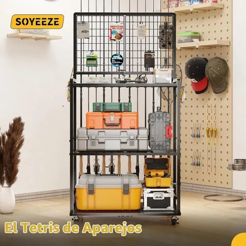 Vista 7 de SOYEEZE Soportes de caña de pescar de gran tamaño para 12 cañas, soportes para caña de pescar rodantes para garaje, soporte de caña de pescar de 3