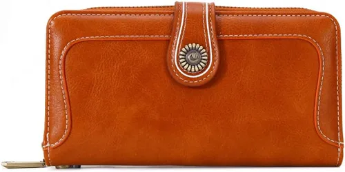 Vista 2 de Earnda Billetera para mujer tarjetero de cuero de gran capacidad para tarjetas de crédito RFID Marrón_008 Casual