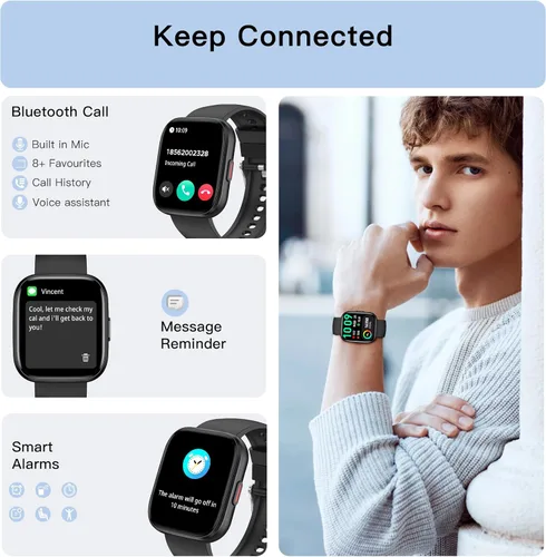 Vista 2 de Relojes inteligentes para hombres y mujeres, contestar/hacer llamadas, reloj de fitness de 1.85 pulgadas con más de 120 modos deportivos, frecuencia