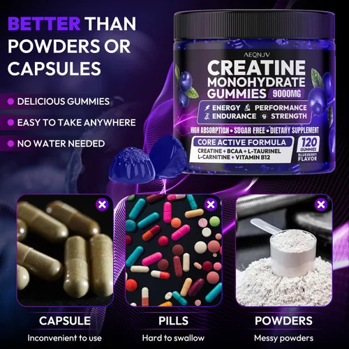 Vista 4 de Gomitas de Creatina Monohidrato Complejo para Hombres y Mujeres, 9000MG Suplemento de Creatina Pre-Entrenamiento Mejora la Fuerza Muscular