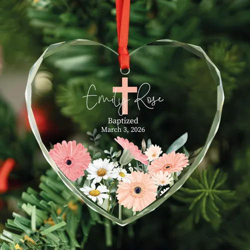 Vista 2 de Adorno de cristal personalizado para bautismo de bebé, regalo de bautismo para niños y niñas, regalo de confirmación, adorno de árbol de Navidad