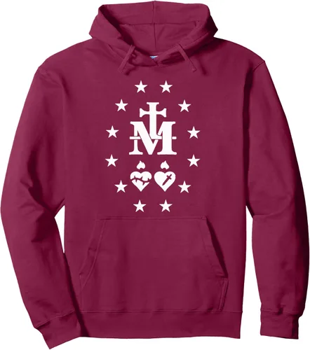 Vista 9 de Sudadera con capucha Milagrosa Medalla Católica Virgen María Sagrado Corazón Negro