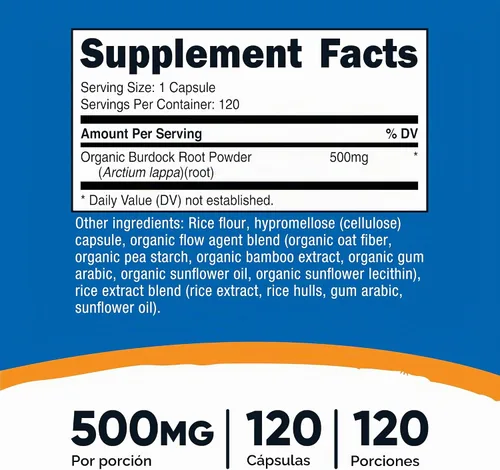 Vista 2 de Nutricost Raíz de bardana (500 mg) 120 cápsulas, sin gluten, sin OMG