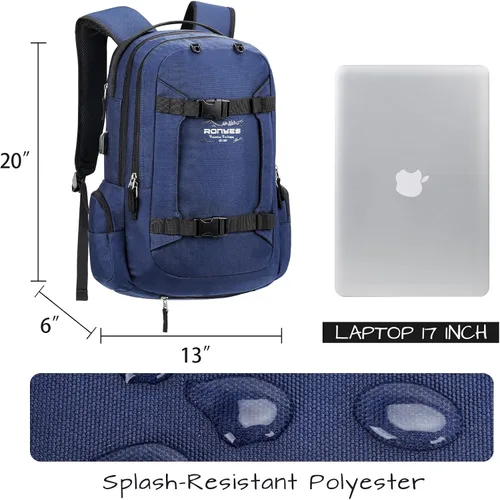 Vista 5 de Mochila para monopatín, baloncesto, béisbol, fútbol, rugby, balón de fútbol, multifunción, resistente al agua, con puerto USB, red de baloncesto, se
