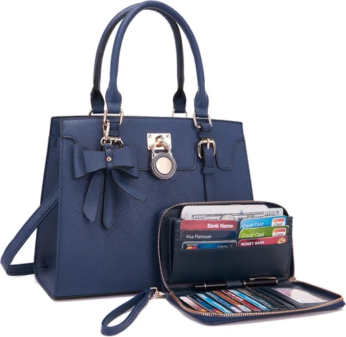 Vista 15 de Qiyuer - Bolsos y carteras para mujer, juego de damas con asa superior, bolso de hombro, bolso de trabajo con cartera de embrague a juego, 2 piezas