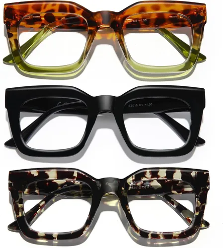 Vista 10 de AQWANO Elegantes anteojos de lectura cuadrados de gran tamaño para hombres y mujeres, diseño de moda, lectores de marco grande, lentes
