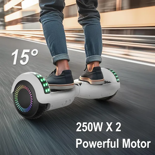 Vista 7 de Kids Scooter with Bluetooth Speaker & Corlorful LED Lights, Dual 250W Motor 7.5 Mph Speed, Gifts for All Ages Blanco