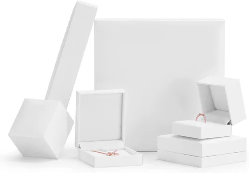 Vista 4 de Oirlv Juego de joyas de terciopelo blanco caja de regalo anillo pendiente collar grande caja de almacenamiento