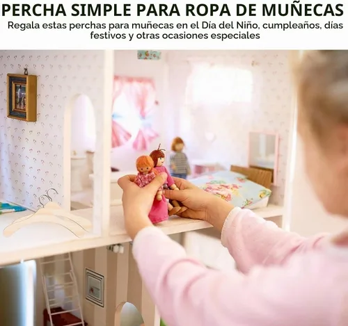 Vista 3 de Toddmomy 20 perchas de madera para muñecas, mini perchas para muñecas para accesorios en miniatura (4.7 in)