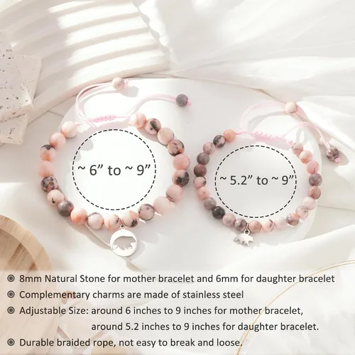 Vista 4 de ASKRAIN Pulseras para madre e hija, regalo de oso mariposa, dulce corazón, pulseras para dos cumpleaños, regalo de Navidad