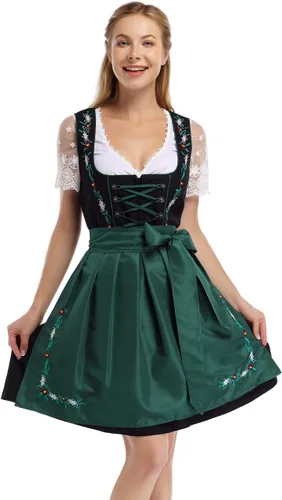 Vista 8 de GloryStar Vestido de cerveza de tirolesa alemana para mujer, disfraz de 3 piezas para el festival de carnaval bávaro del Oktoberfest 2 piezas - azul