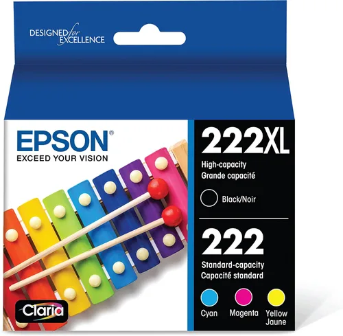 Vista 2 de Epson T222 Paquete múltiple negro de alta capacidad y color de capacidad estándar y cartucho de tinta negra T222, capacidad estándar
