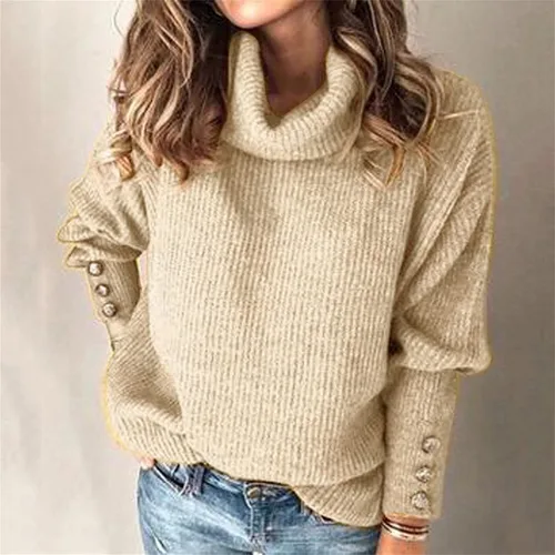 Vista 3 de Suéteres de gran tamaño con cuello redondo para mujer, ropa de moda 2023, manga larga globo, suéter suave tipo túnica