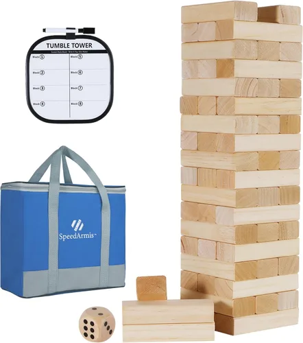 Vista 8 de SpeedArmis Mini torre de caída, juego de apilamiento de madera de 54 piezas