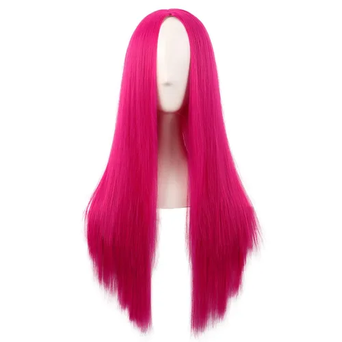 Vista 17 de MapofBeauty - Peluca sintética larga especial para mujer, de 28 pulgadas (70 cm), cabello lacio, color negro