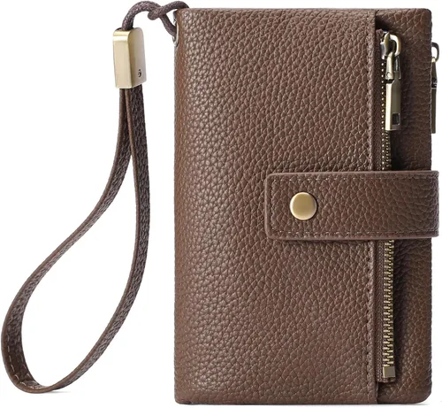 Vista 18 de SENDEFN Cartera pequeña para mujeres de cuero con bloqueo RFID, cartera de muñeca, tarjetero con doble cremallera, monedero, cartera bifold