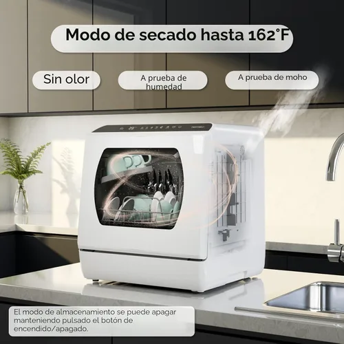 Vista 4 de Hermitlux Lavavajillas portátiles para encimera, 5 programas de lavado, mini lavavajillas con tanque de agua integrado de 5 litros para apartamentos