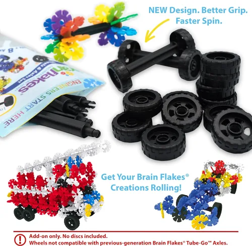 Vista 5 de Brain Flakes Kit de viaje adicional para 16 ruedas y 8 ejes, construye autos, camiones, cualquier cosa que gire, discos de marca compatibles, un