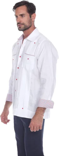 Vista 8 de Mojito Men's 100% Linen Guayabera Shirt Long Sleeve Print Trim Accent