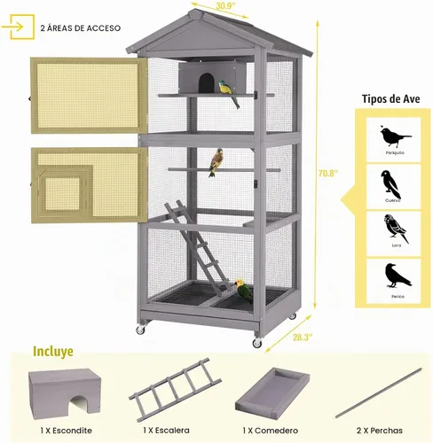 Vista 5 de Aivituvin Jaulas para pájaros al aire libre, pajarero, jaula para periquitos de interior con perca para pájaros, jaula grande de palomas con malla