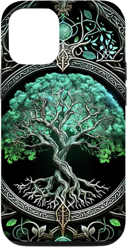 Vista 28 de Tree of Life Yoga Spiritual Celtic Viking Green Black Case for iPhone 17