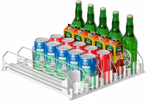 Vista 8 de Organizador de bebidas negro de 6 filas para refrigerador, 3ª generación, organizador de refrigerador y almacenamiento, deslizador automático
