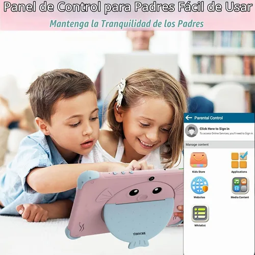 Vista 3 de Tableta para niños de 10 pulgadas, tableta Android para niños con funda, cámaras duales, control parental, aplicaciones preinstaladas, 32 GB Rosa