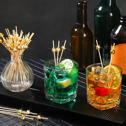Vista 2 de Hushee 300 palillos de dientes decorativos de bola de discoteca para aperitivos, brochetas de bambú elegantes para bebidas, bodas, discotecas