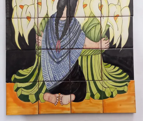 Vista 3 de 25" CERAMIC TILE MURAL mexican talavera mosaic hand painted clay backsplash