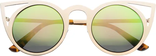Vista 23 de zeroUV Gafas de sol redondas de metal recortadas con lente de espejo de ojo de gato para mujer