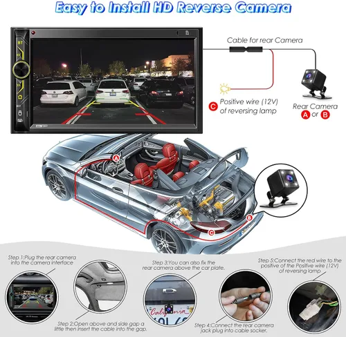 Vista 5 de Sistema multimedia CarPlay de doble DIN: Receptor estéreo de coche con pantalla táctil de 7 pulgadas - Bluetooth Android Auto Radio para automóvil
