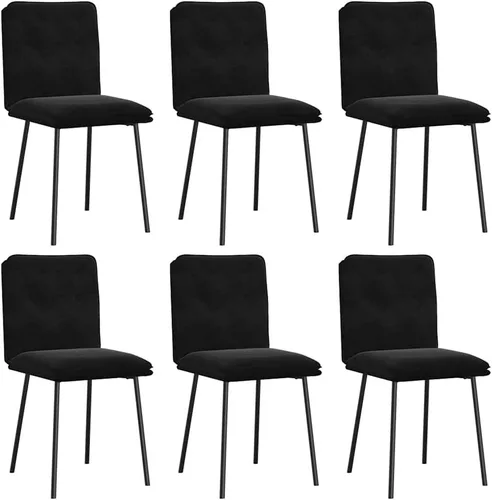 Vista 3 de Juego de 6 sillas de comedor modernas tapizadas de terciopelo negro con madera contrachapada y marco de metal, cómodos asientos para comedor