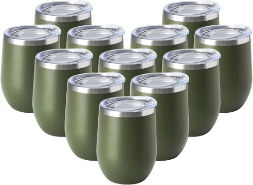 Vista 9 de HASLE OUTFITTERS Vaso de vino de 12 onzas con tapa, copas de vino sin tallo, tazas de viaje al vacío de doble pared, taza de café de acero Acero