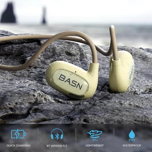 Vista 4 de BASN AirS1 - Auriculares de oreja abierta, Bluetooth 5.3 conducción de aire, auriculares deportivos ENC con sonido premium y llamadas claras, IPX5