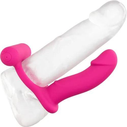 Vista 4 de CalExotics Doble buceador recargable de silicona - Anillo de sonda de placer recargable - Juguete sexual masajeador impermeable para parejas - Rosa