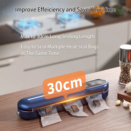 Vista 6 de Máquina selladora al vacío para alimentos, potente succión y temporizador digital de cuenta regresiva, modos seco/húmedo, 15 bolsas de sellado al